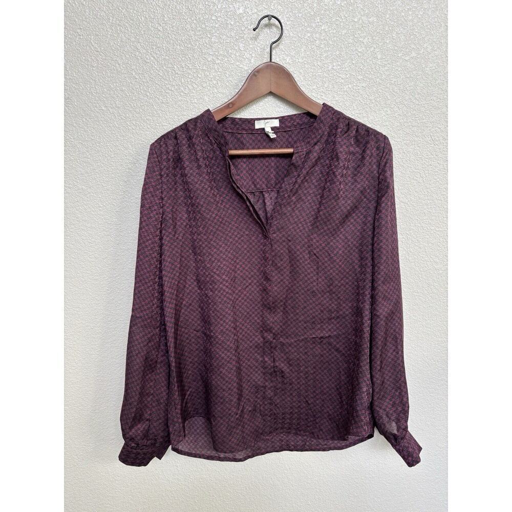 Joie houndstooth womens blouse red black medium holiday classic long sleeve